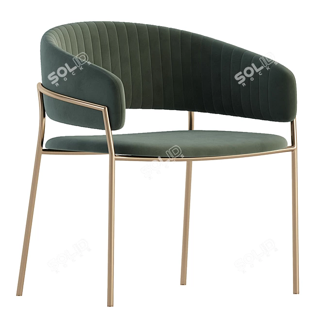 Modern Velvet Stool in Midnight Blue 3D model image 2