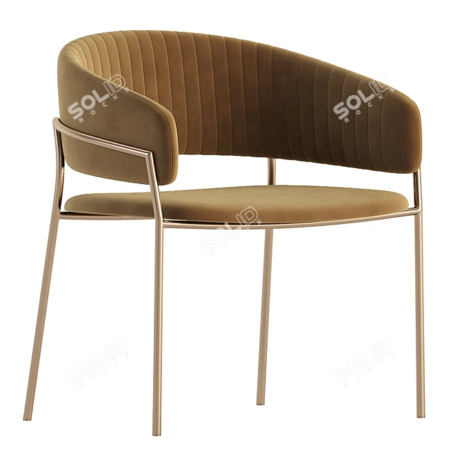 Modern Velvet Stool in Midnight Blue 3D model image 3