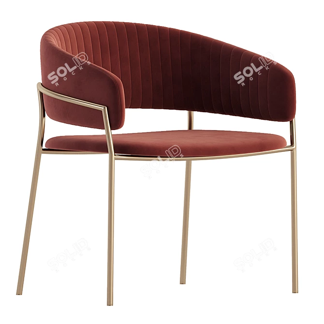 Modern Velvet Stool in Midnight Blue 3D model image 4