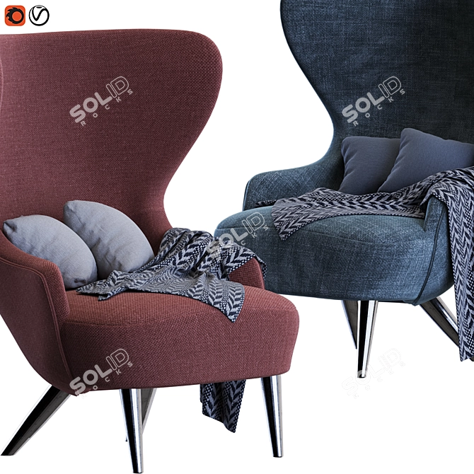 Sleek Modern Wingback Micro Chair 3D model image 5