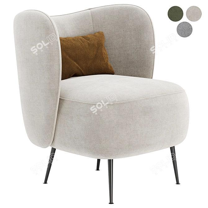 Plush Wingback Accent Chair 3D model image 1