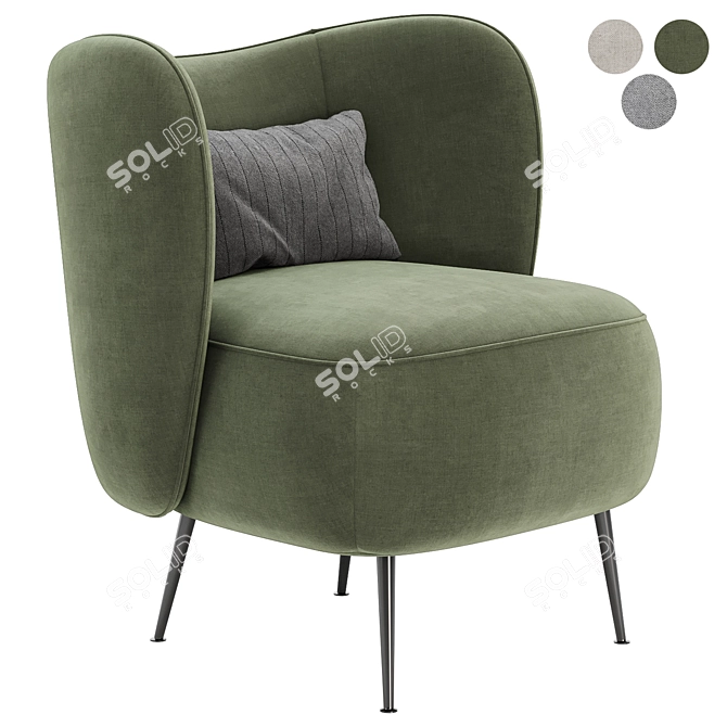 Plush Wingback Accent Chair 3D model image 2