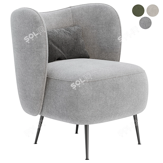 Plush Wingback Accent Chair 3D model image 3