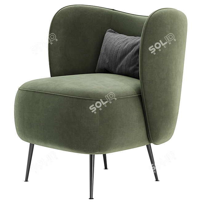 Plush Wingback Accent Chair 3D model image 4