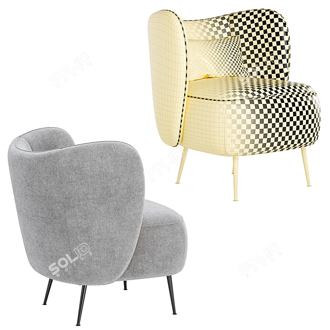 Plush Wingback Accent Chair 3D model image 5