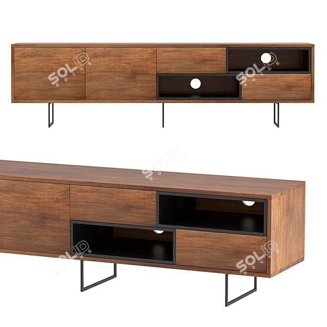 Sleek Modern Media Console Stand 3D model image 1