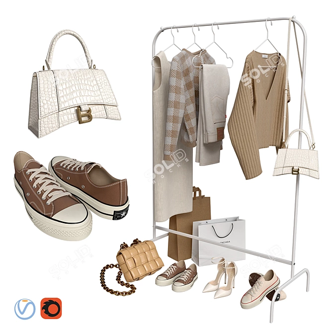 Modern Fashion Accessories & Footwear 3D model image 12