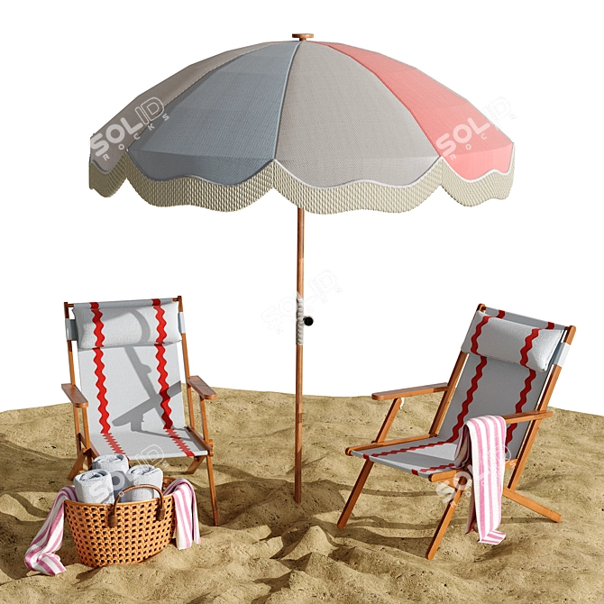 Modern Beach Lounge Outdoor Set 3D model image 2