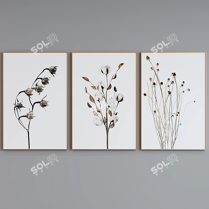 Modern Botanical Picture Frame Set 3D model image 2