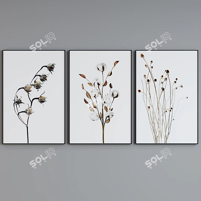 Modern Botanical Picture Frame Set 3D model image 4