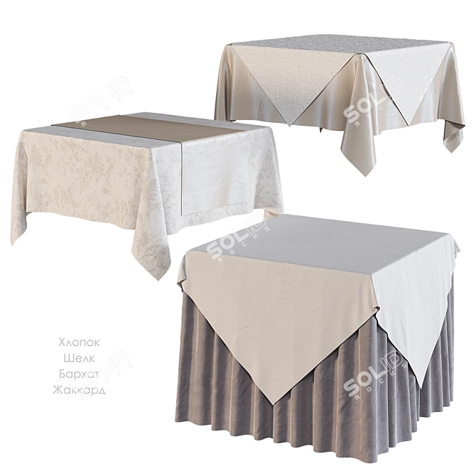 Square Tablecloth in Cotton Silk & Velvet 3D model image 1