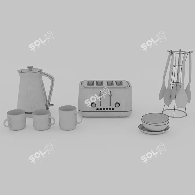 Sleek Matt Grey Kitchen Set 3D model image 6