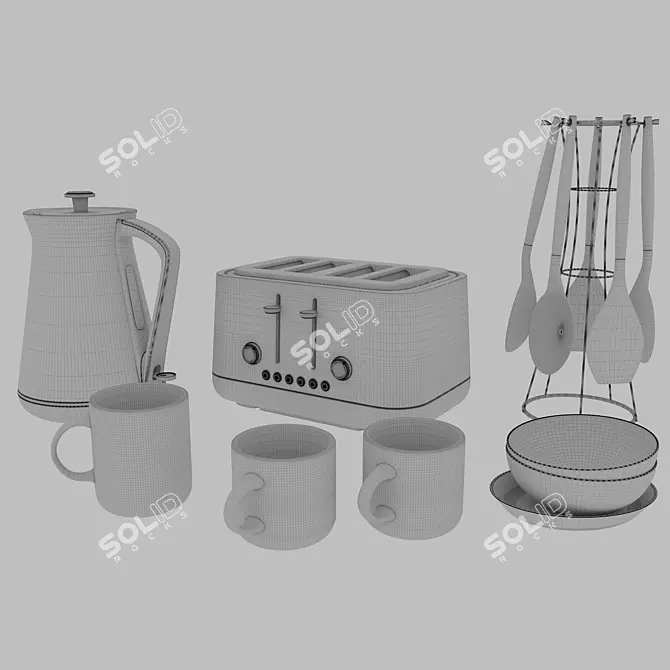 Sleek Matt Grey Kitchen Set 3D model image 12