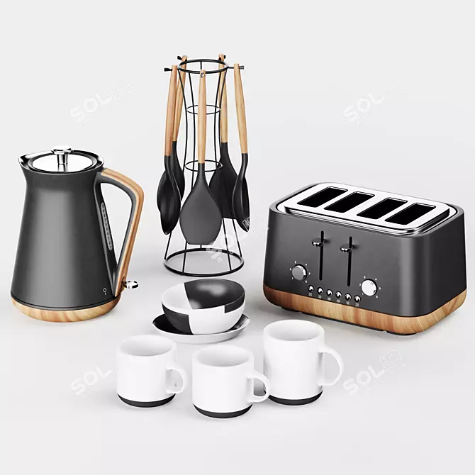 Sleek Matt Grey Kitchen Set 3D model image 13