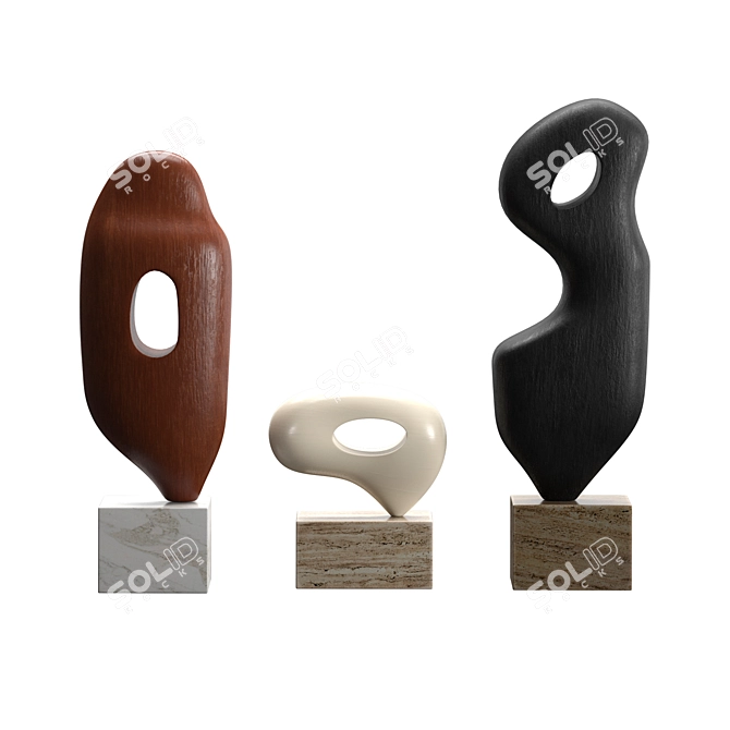 Sculptural Wooden Art Objects 3D model image 1