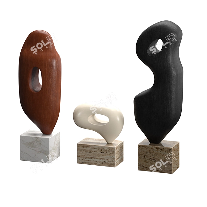 Sculptural Wooden Art Objects 3D model image 2