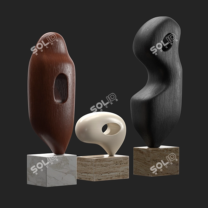 Sculptural Wooden Art Objects 3D model image 3