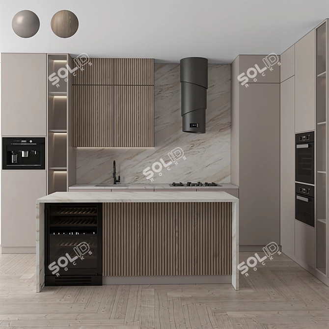 Modern Kitchen Set with Appliances 3D model image 1