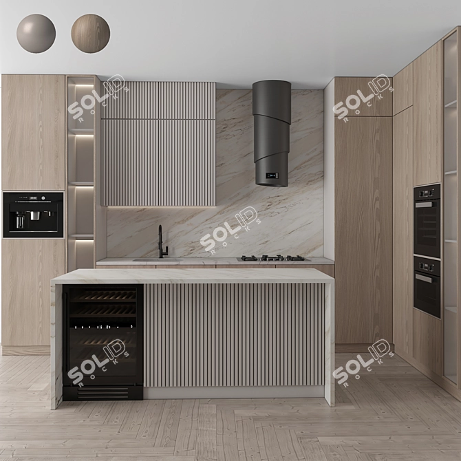 Modern Kitchen Set with Appliances 3D model image 2