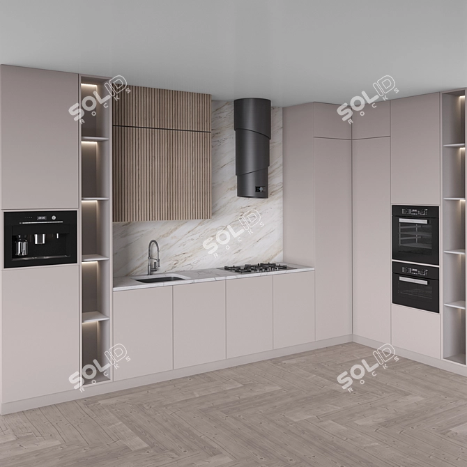 Modern Kitchen Set with Appliances 3D model image 3