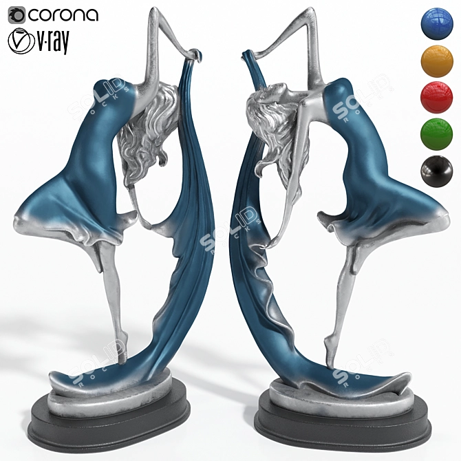 Colorful Pretty Dancer Woman Statue 3D model image 1