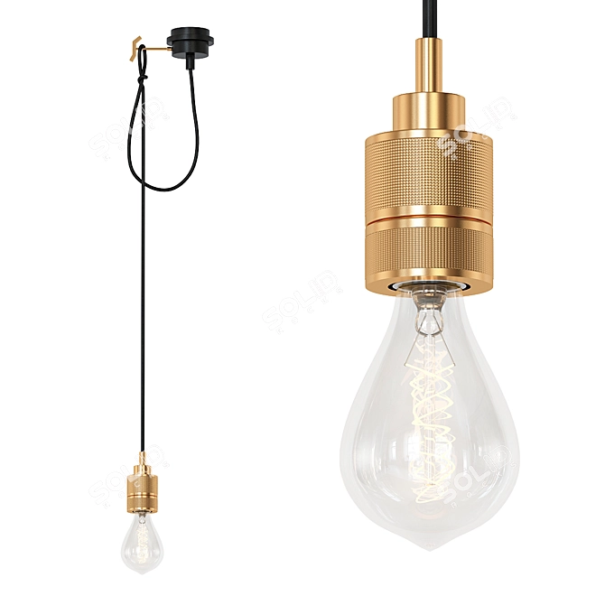 Industrial Brass Bare Bulb Pendant 3D model image 1