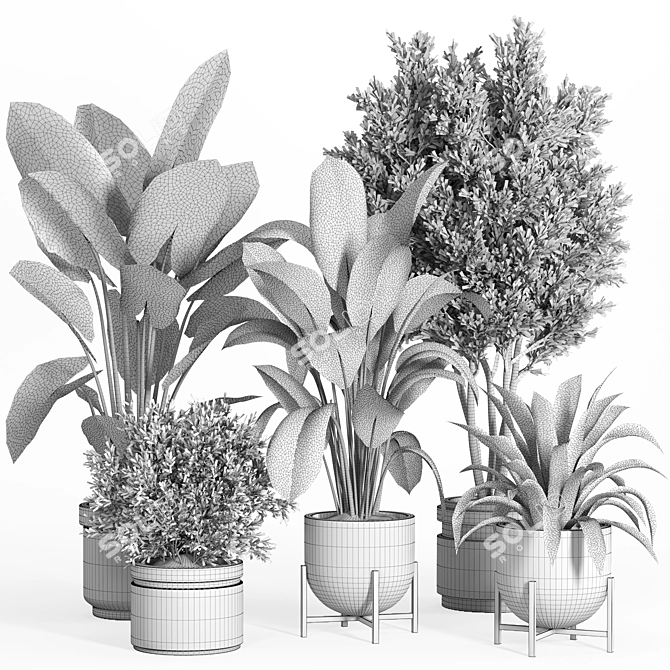 Modern Concrete Metal Indoor Plant 3D model image 4