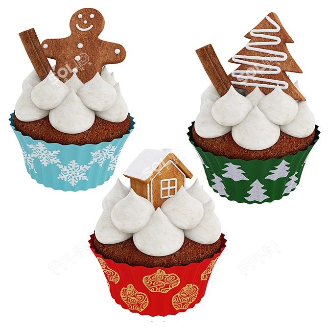 Festive Christmas Cupcake 3D Model 3D model image 1