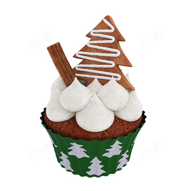 Festive Christmas Cupcake 3D Model 3D model image 4