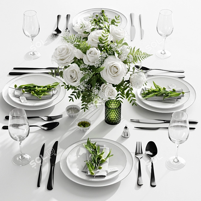 Elegant Table Setting for Four 3D model image 1