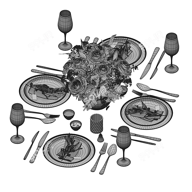 Elegant Table Setting for Four 3D model image 4