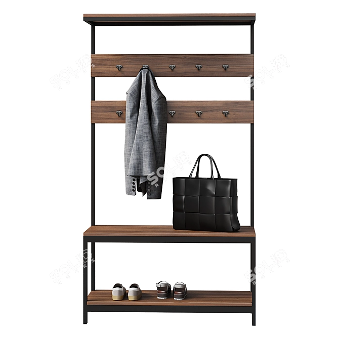 Hiba Hallway Bench with Coat Rack 3D model image 2