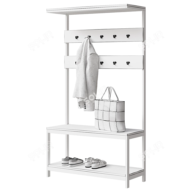 Hiba Hallway Bench with Coat Rack 3D model image 3