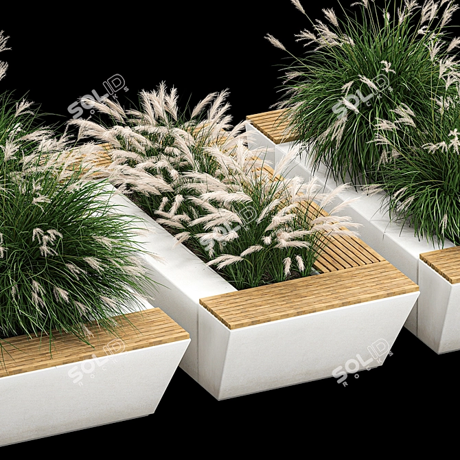 Urban Greenery Collection: Concrete Bench with Ornamental Grasses 3D model image 4