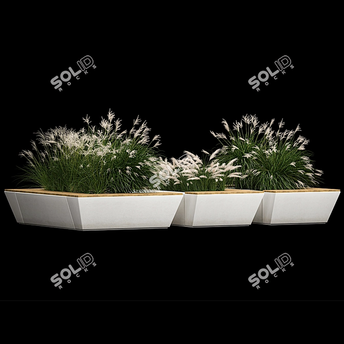 Urban Greenery Collection: Concrete Bench with Ornamental Grasses 3D model image 5