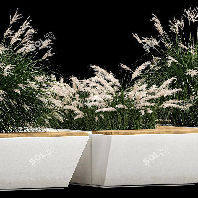 Urban Greenery Collection: Concrete Bench with Ornamental Grasses 3D model image 6