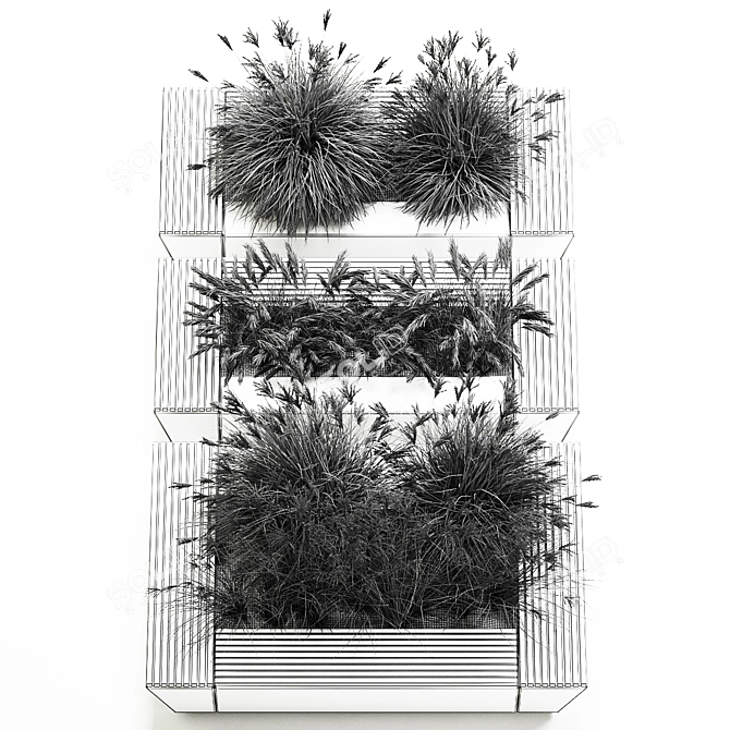 Urban Greenery Collection: Concrete Bench with Ornamental Grasses 3D model image 7