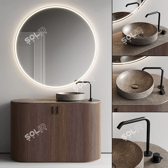 Grate Double Oak Vanity Set 3D model image 1