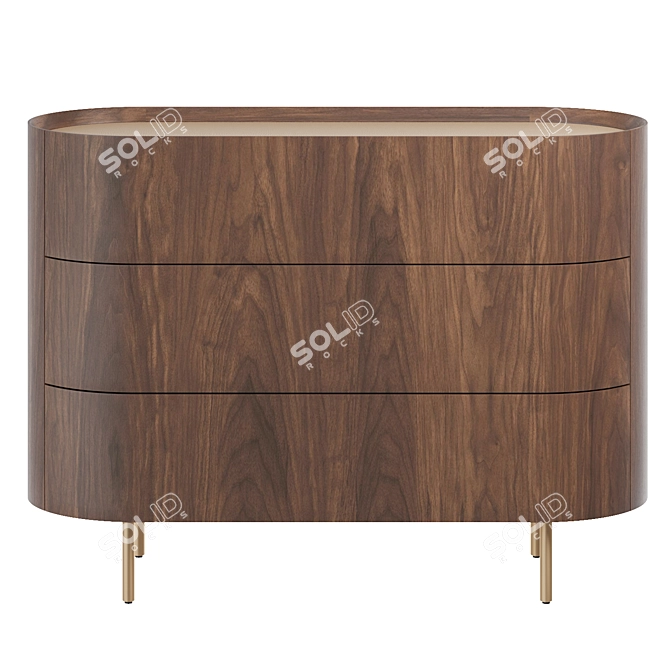 Art Deco Walnut & Leather Chest 3D model image 3