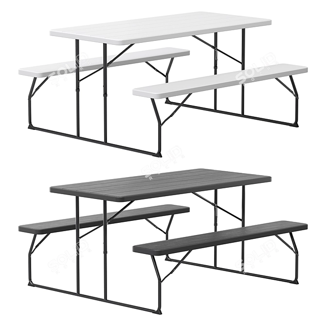 Folding Plastic Picnic Table Bench 3D model image 5