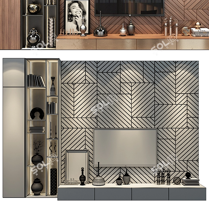 Modern TV Wall Shelf Decor 3D model image 2