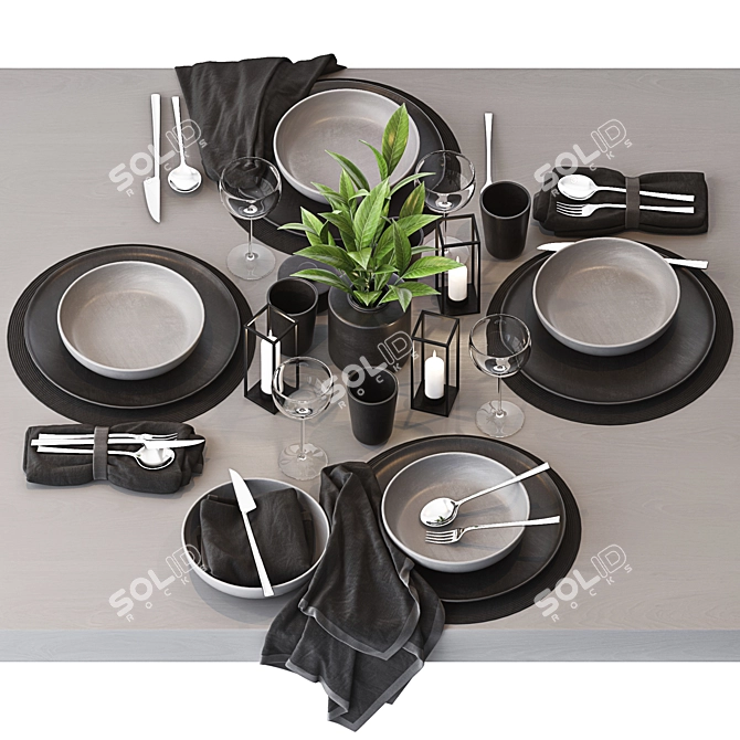  Elegant Table Setting Collection 3D model image 1