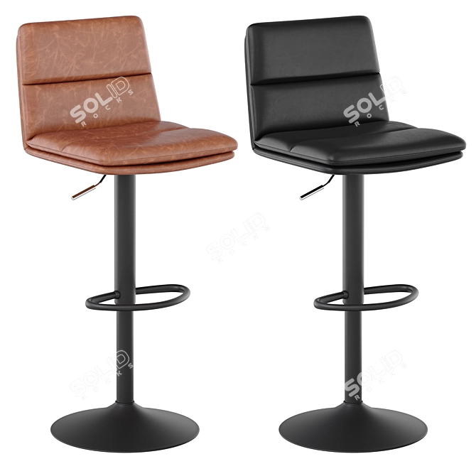 Leather Bar Stool with Metal Base 3D model image 1