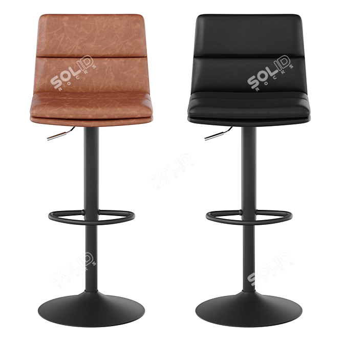 Leather Bar Stool with Metal Base 3D model image 2