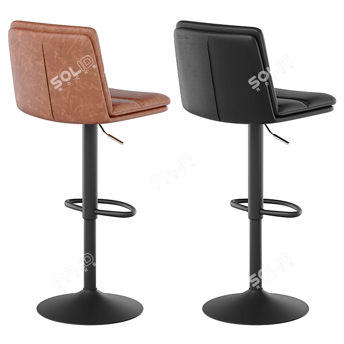 Leather Bar Stool with Metal Base 3D model image 3