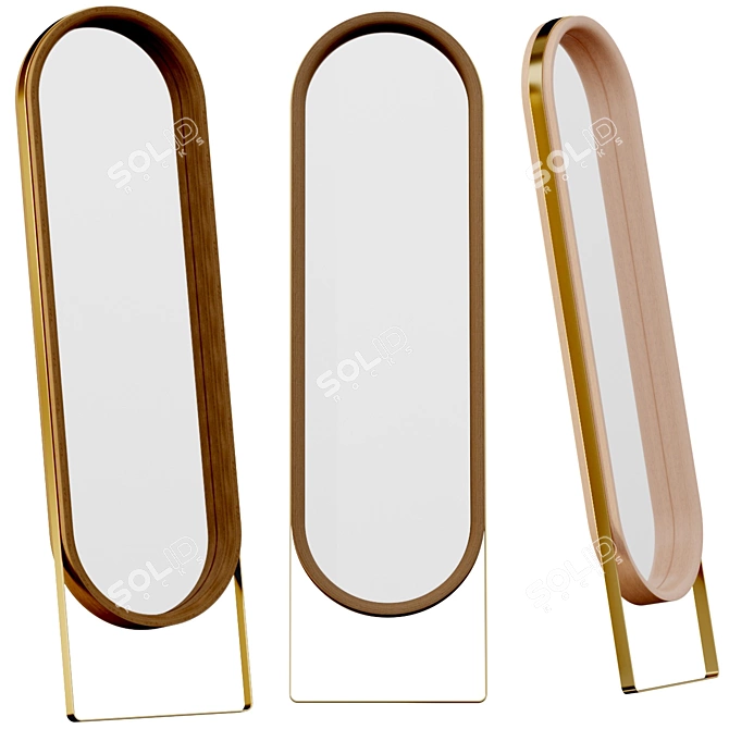 Mid-Century Brass Trimmed Standing Mirror 3D model image 1