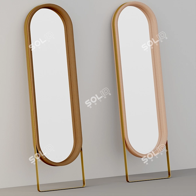 Mid-Century Brass Trimmed Standing Mirror 3D model image 2