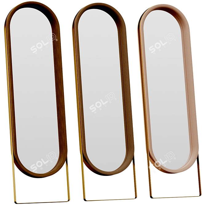 Mid-Century Brass Trimmed Standing Mirror 3D model image 4