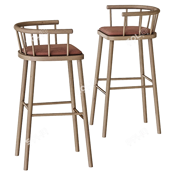 Stylish Black Bar Stool Jari-Jari 3D model image 2
