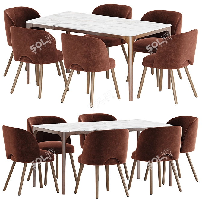 Midcentury Modern Barrel Backed Dining 3D model image 2